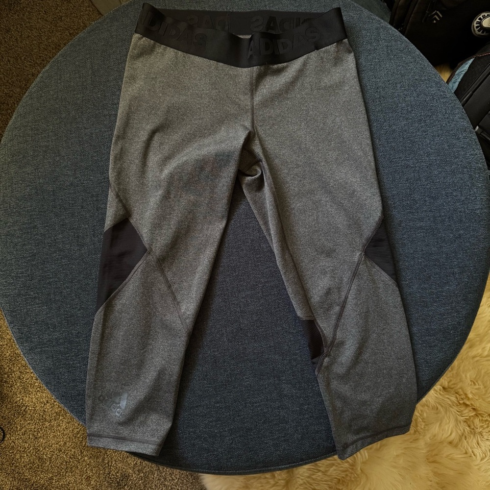 Adidas Heather Gray and Black Active Leggings | Short Length